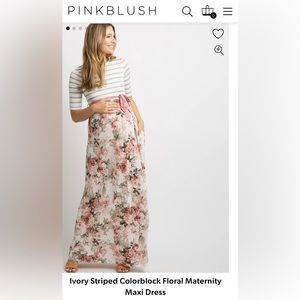 Pinkblush Ivory Striped Colorblock Floral Maternity Maxi Dress, size s